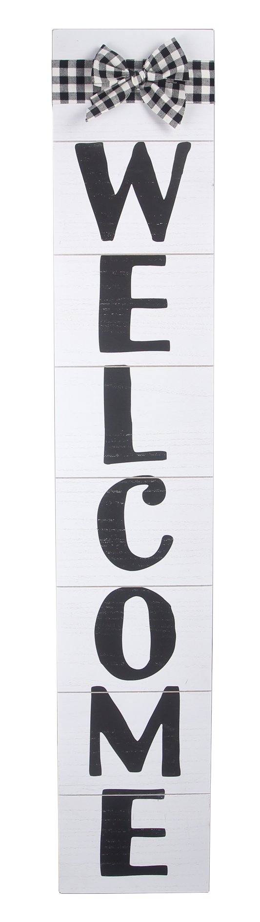 Wood Porch/Front Door Welcome Sign with Buffalo Plaid Ribbon