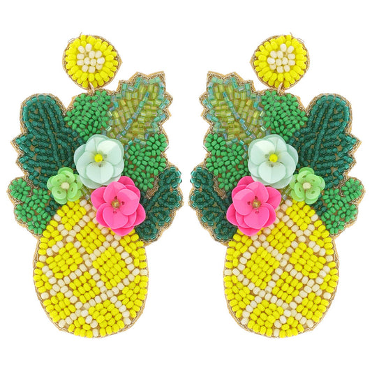 Floral Pineapple Seed Bead Earrings