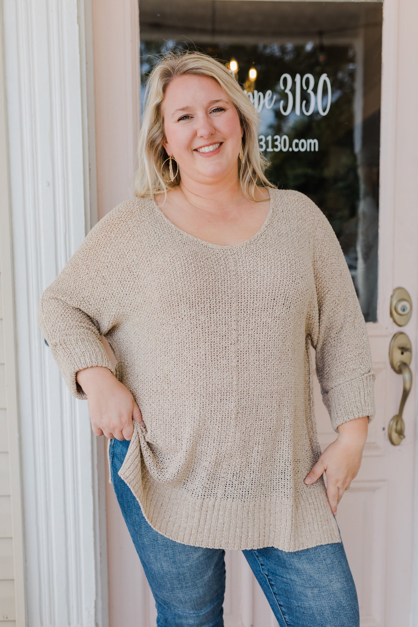 Curvy Quinn Crew Knit Cable Sweater