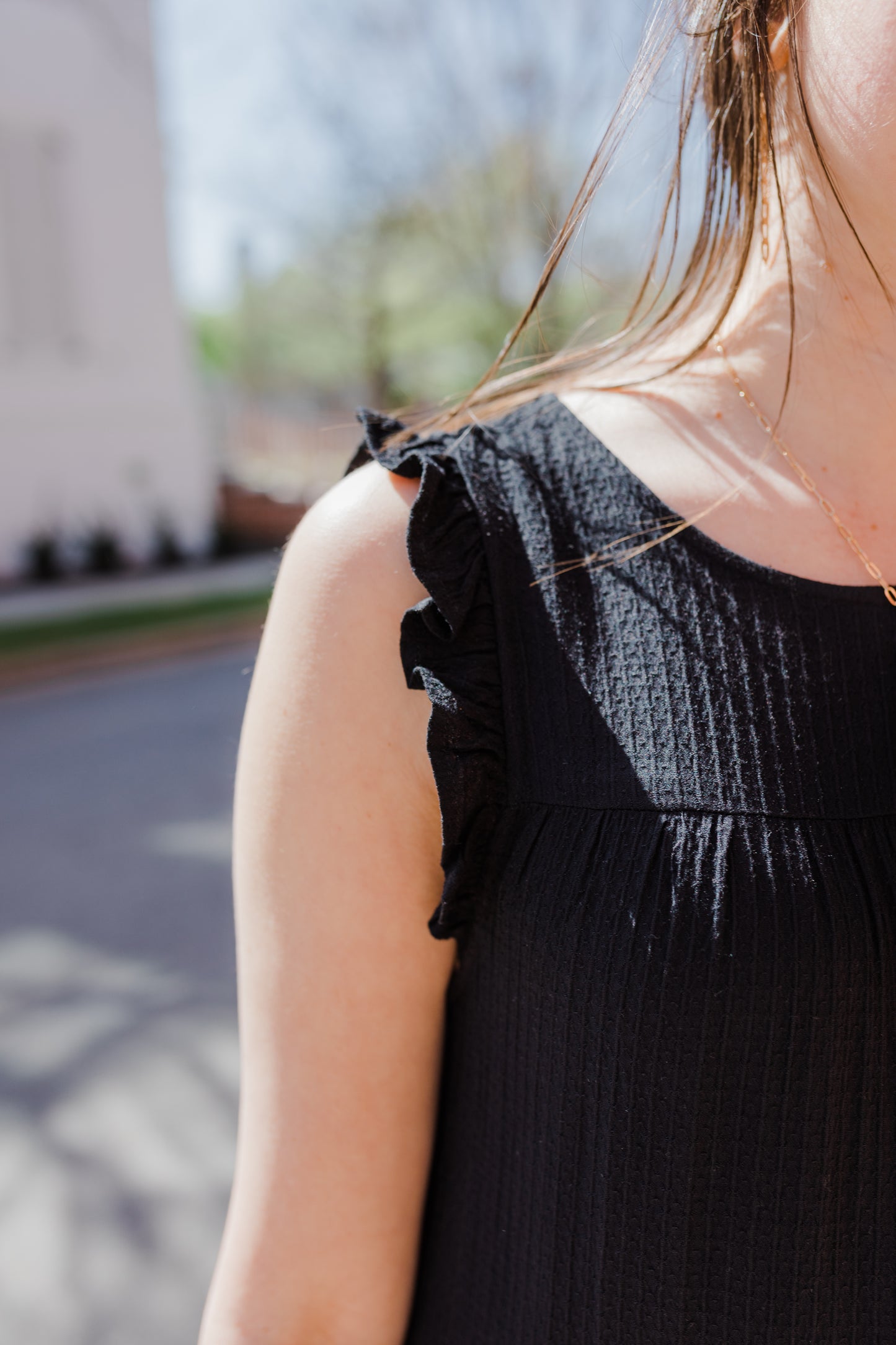 Emma Black Gauze Ruffled Sleeve Dress