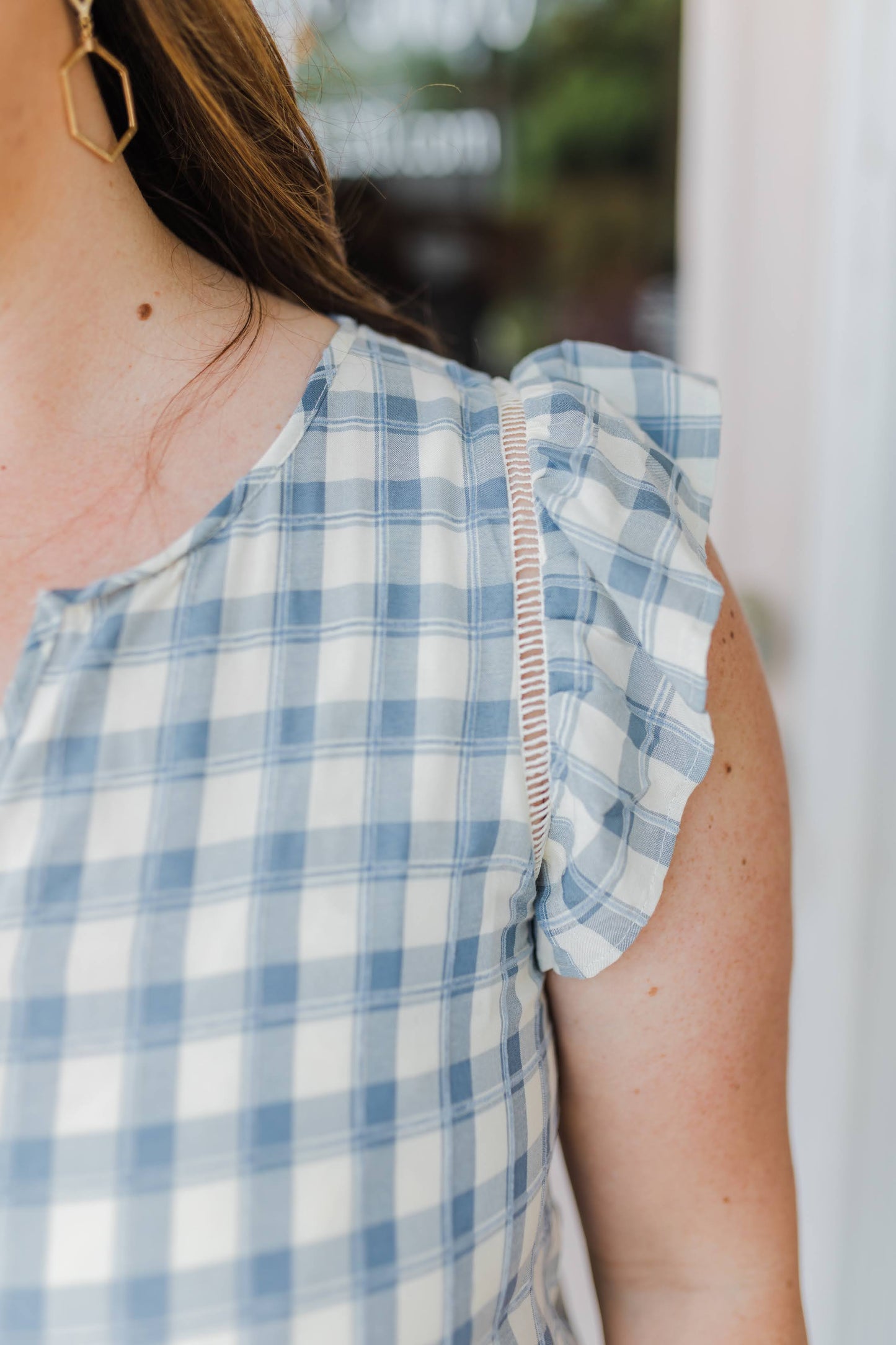 FINAL SALE By the Bay Navy Gingham Flutter Top