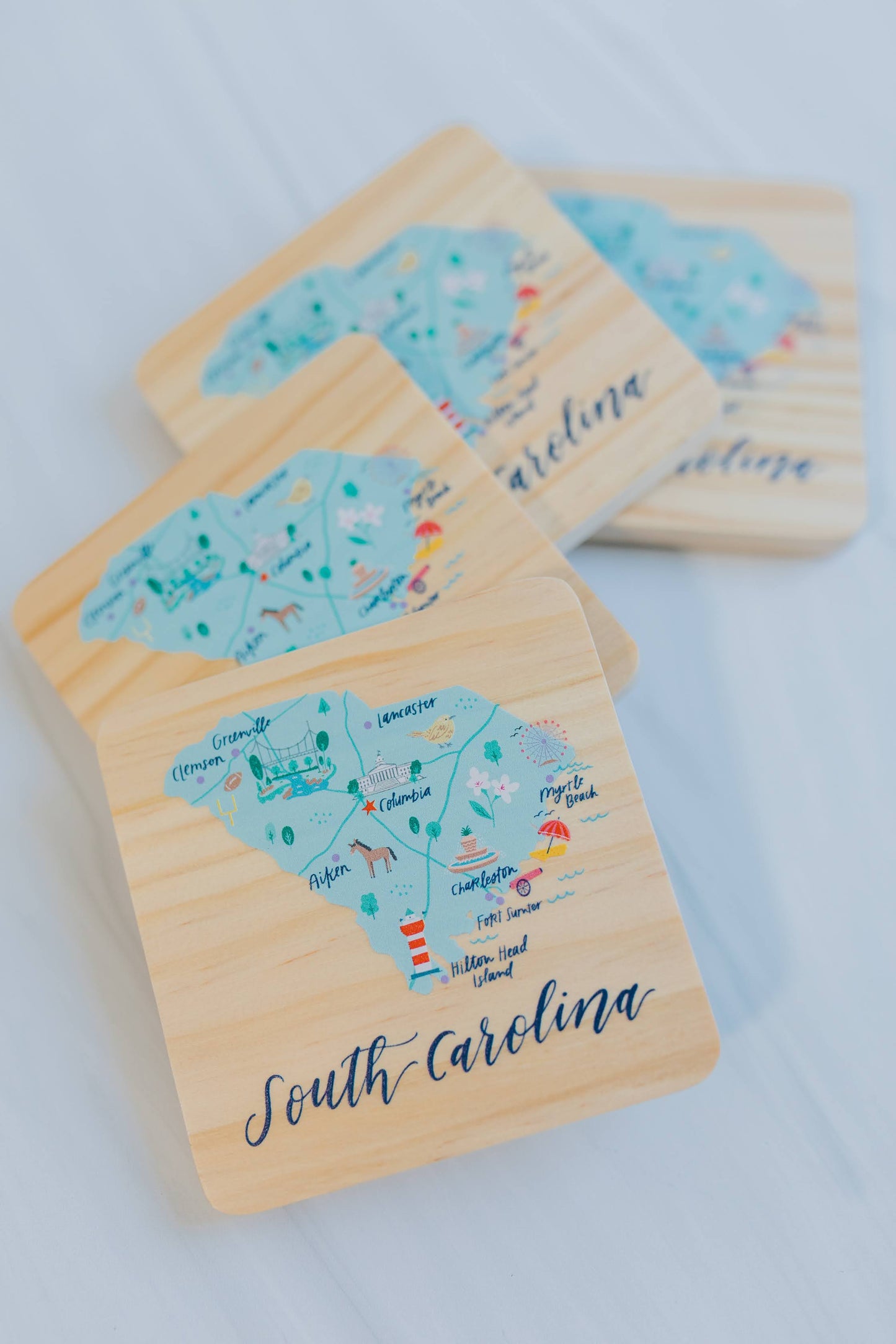 South Carolina Set of 4 Wooden Coasters