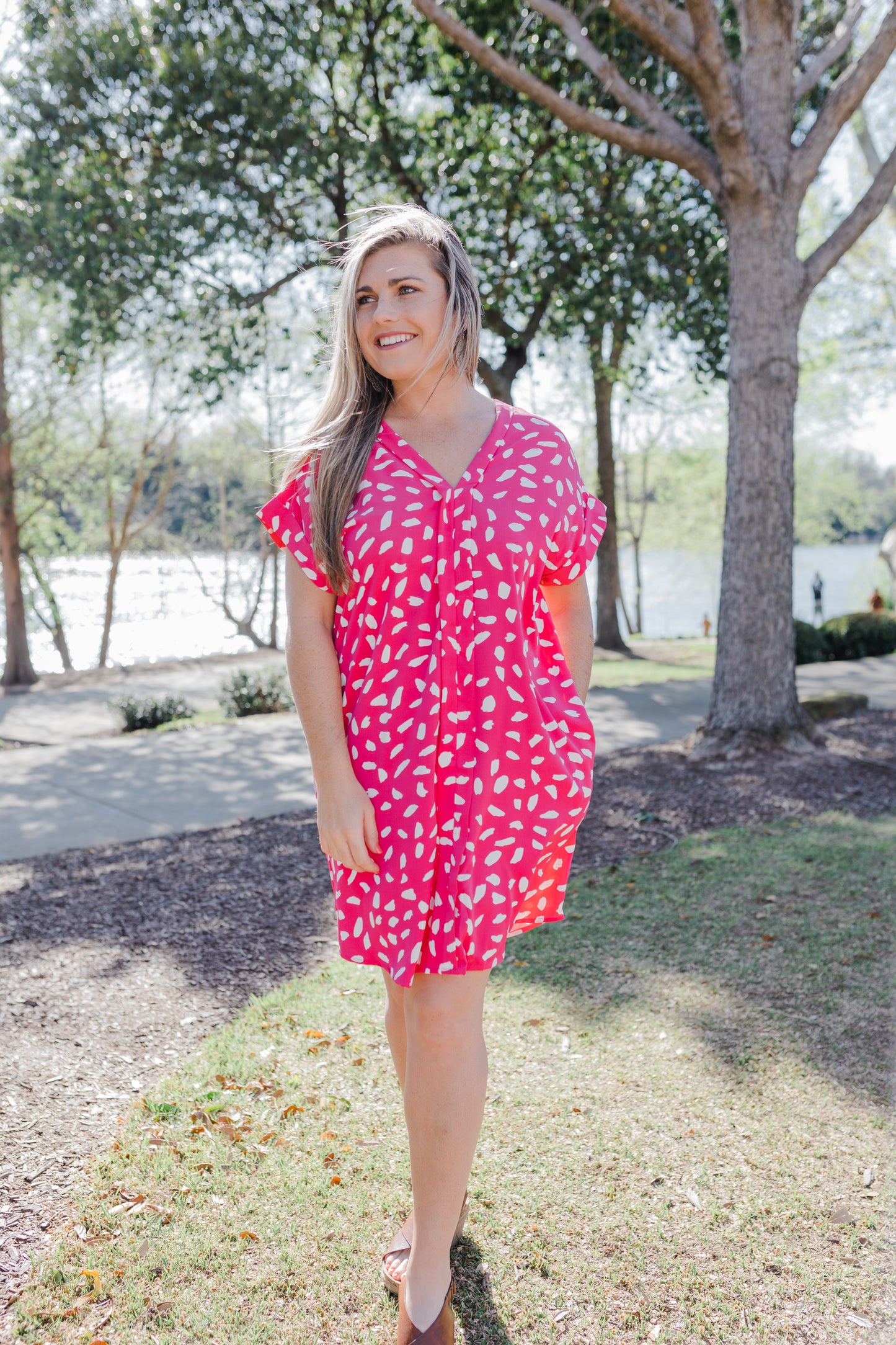 Hot Pink Dalmatian Print Dress Umgee