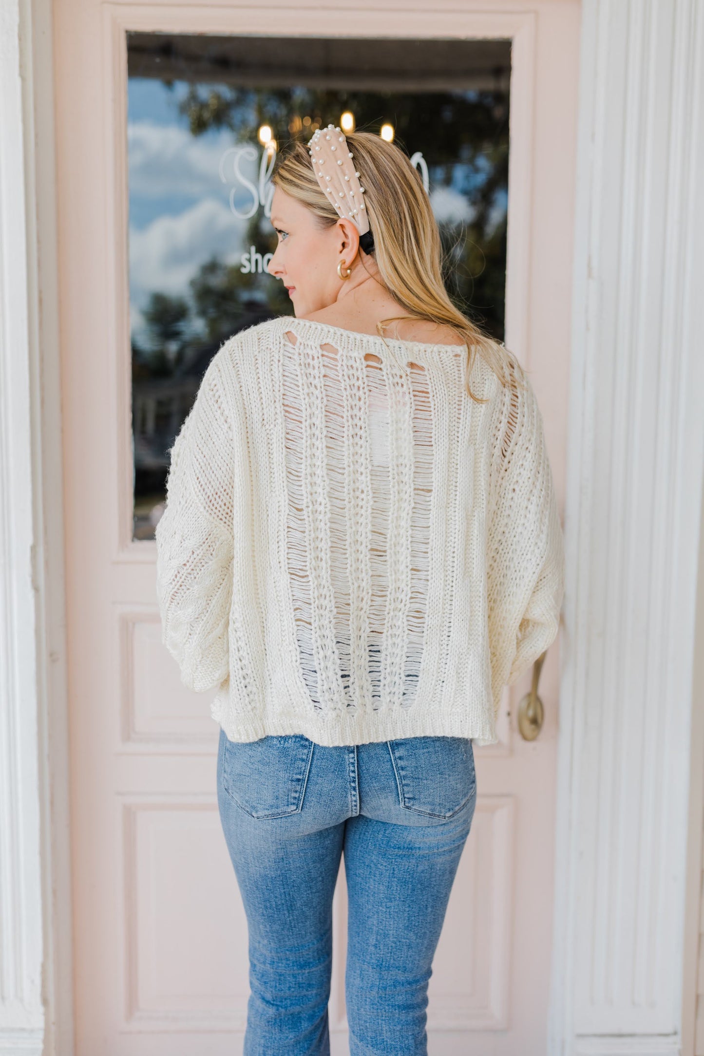 Elise Cable Knit Distressed Sweater