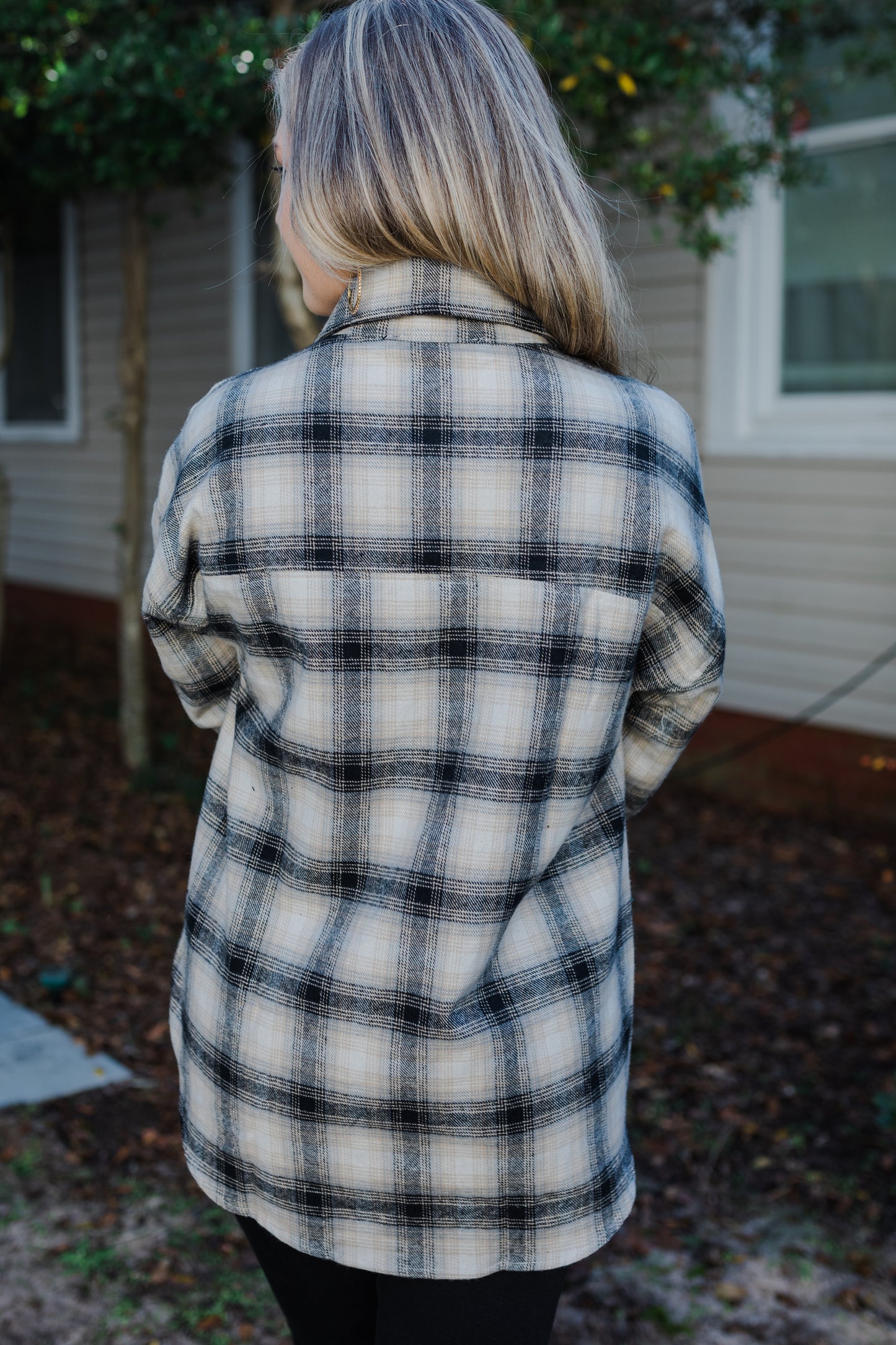 Plaid Button Up Shacket in Taupe