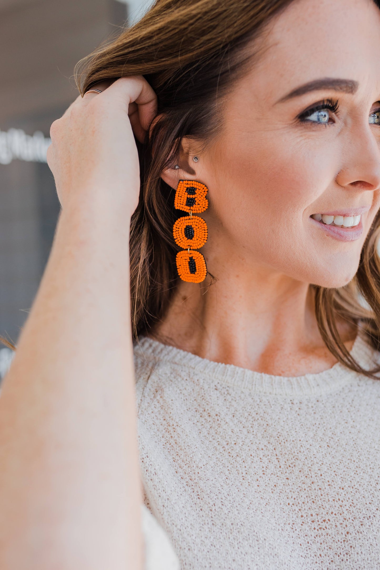 BOO Orange Beaded Earrings