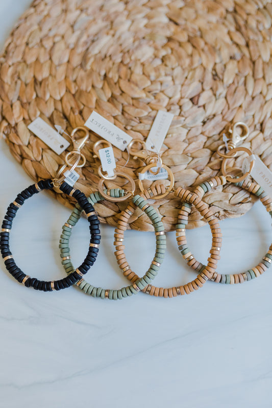 Wooden Disc Beaded Keyring Bangle