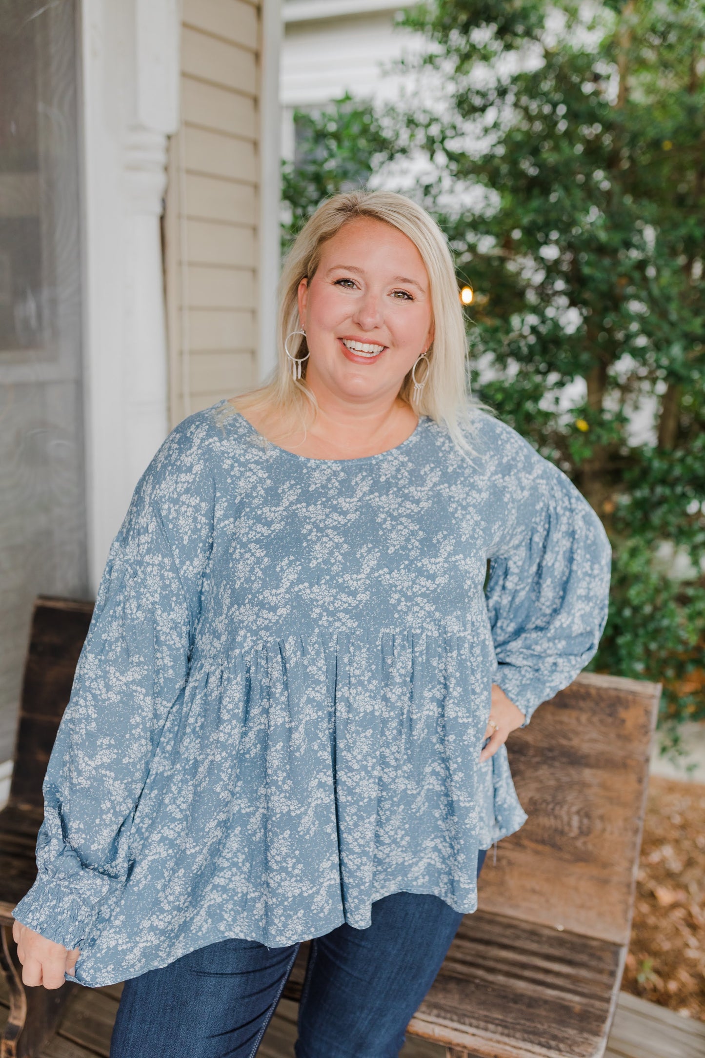 Curvy Dixie Top with Smocked Sleeve Detail