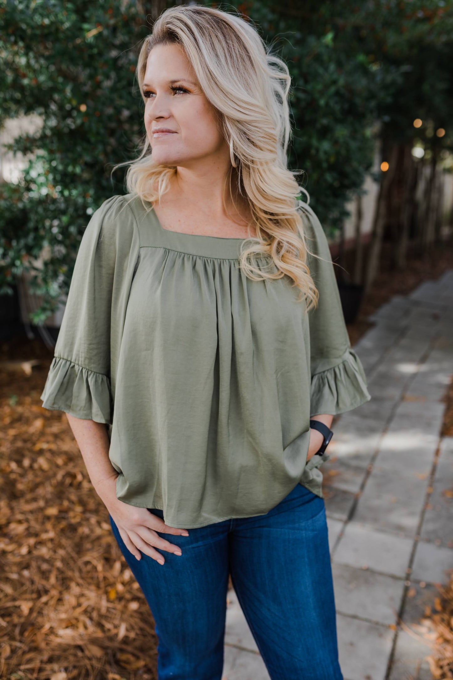 Pretty in Sage Ruffle Bell Sleeve Top
