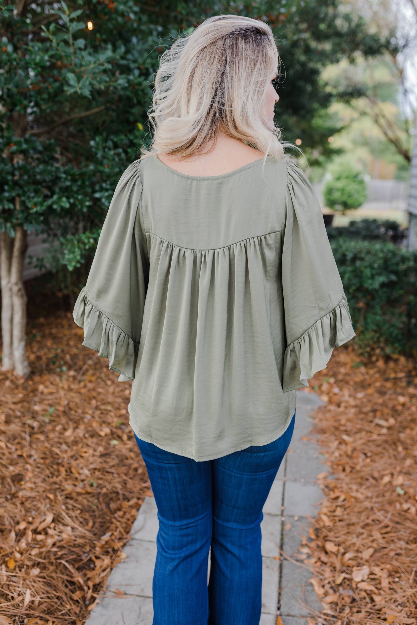 Pretty in Sage Ruffle Bell Sleeve Top