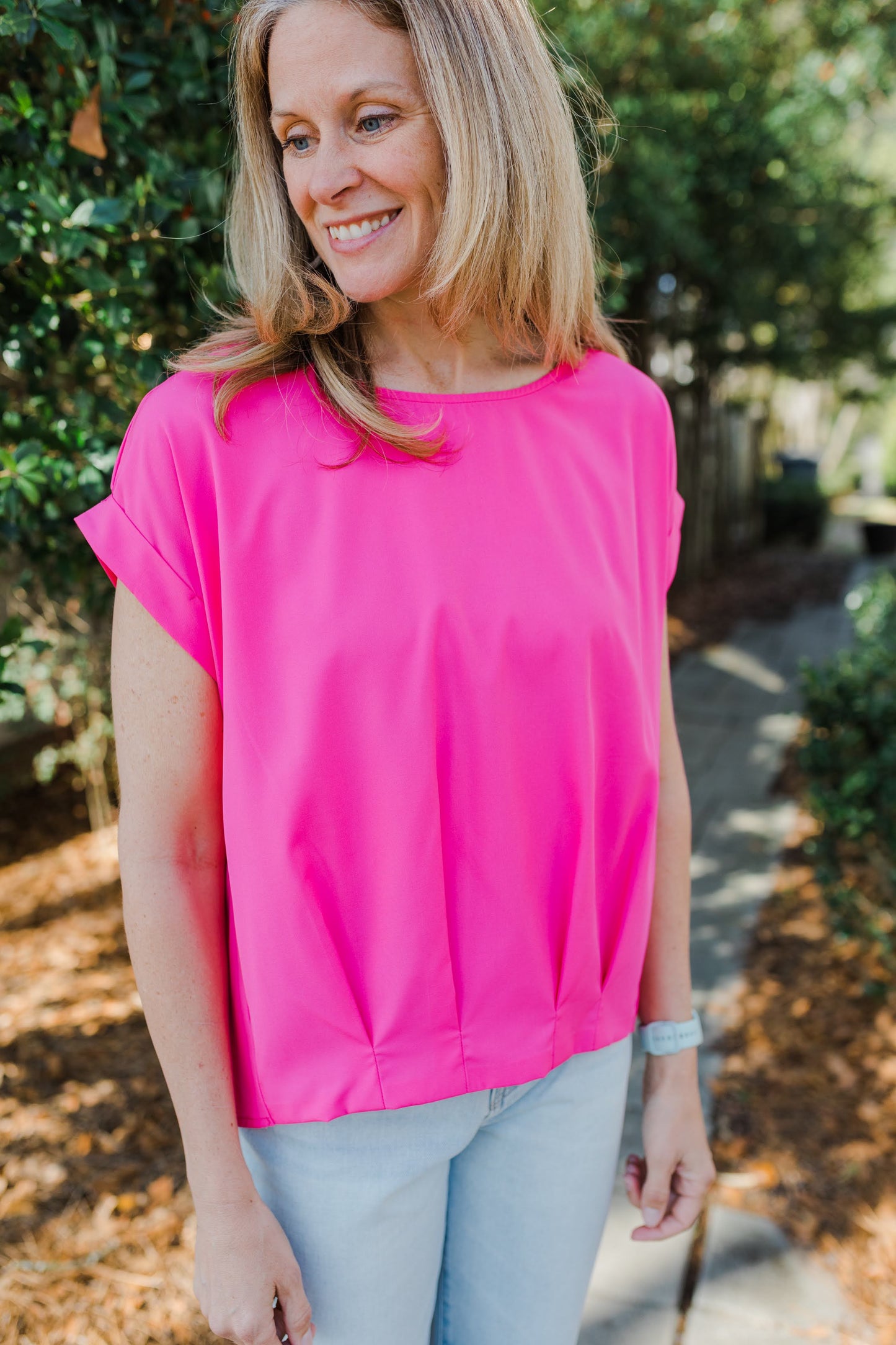 Hailey Hot Pink Boat Neck Top