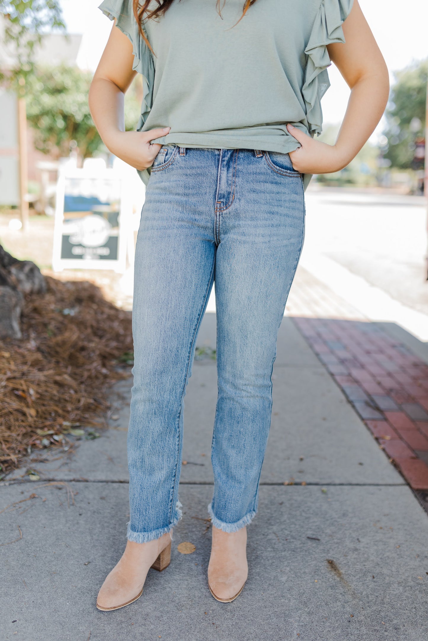 High Rise Crop Flare with Frayed Hem