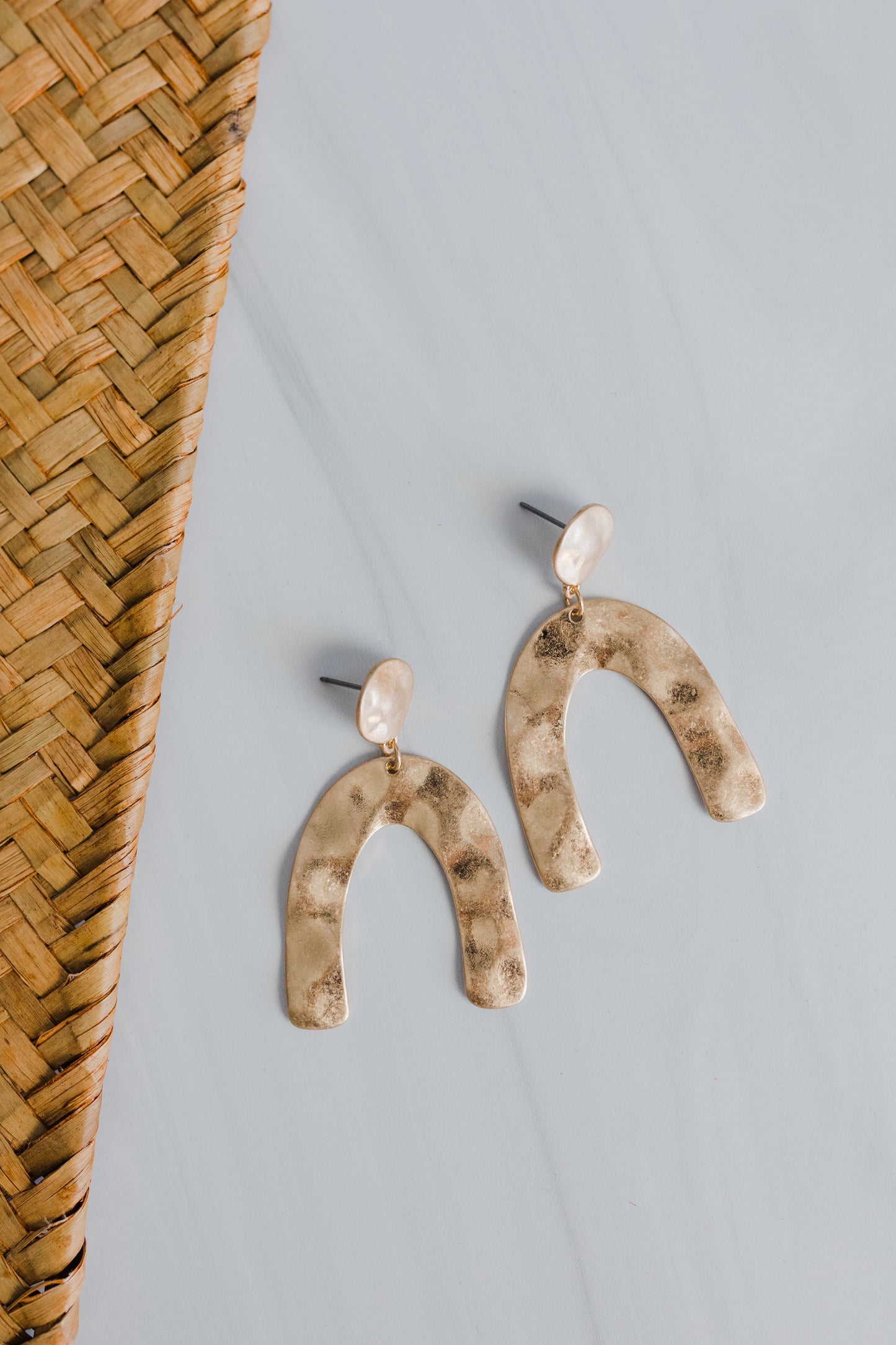 Gold Hammered Arch Dangle Earrings