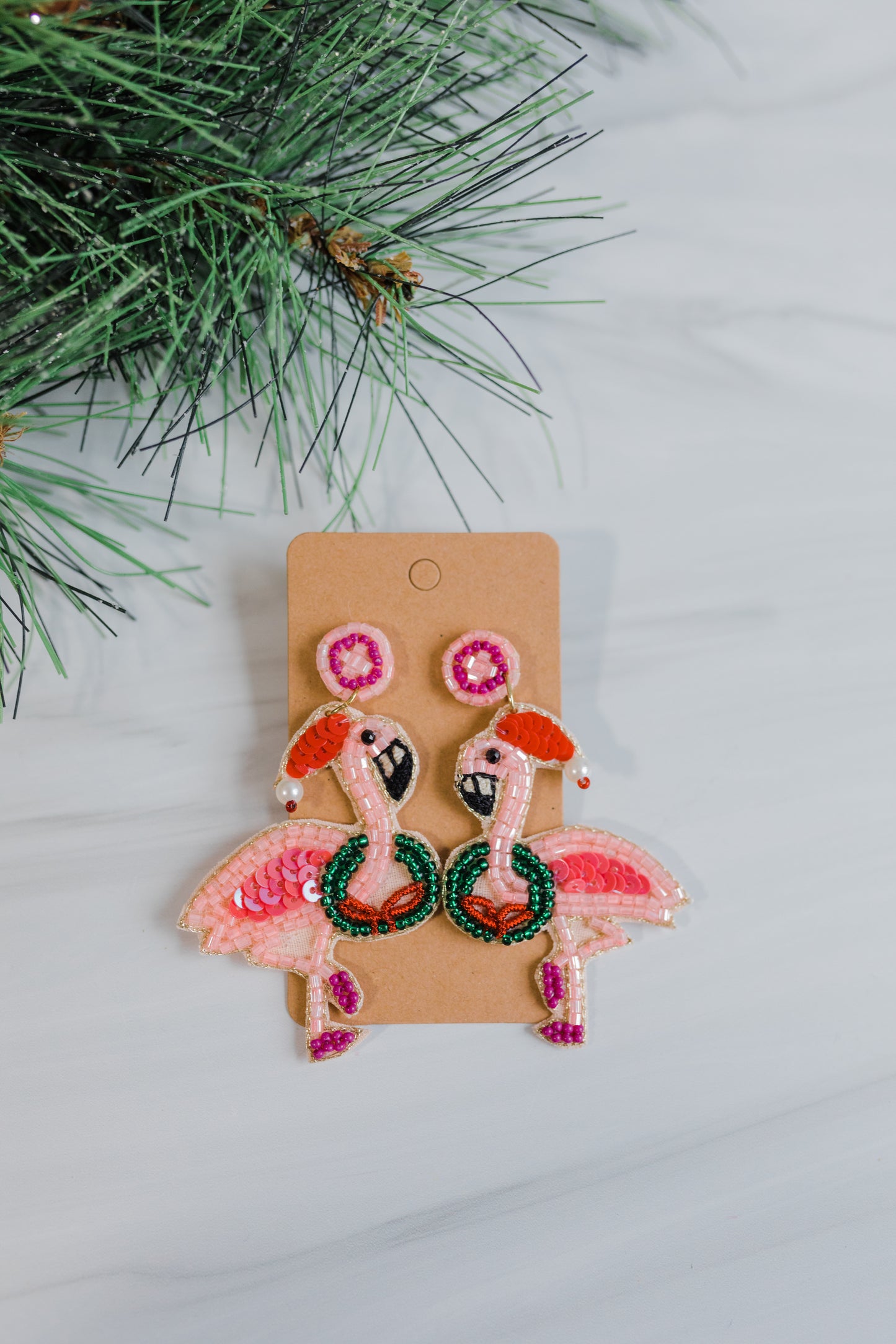 Christmas Flamingo Seed Bead Earrings