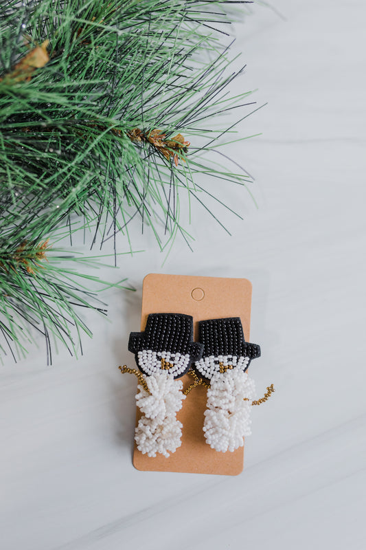 Snowman Seed Bead Earrings