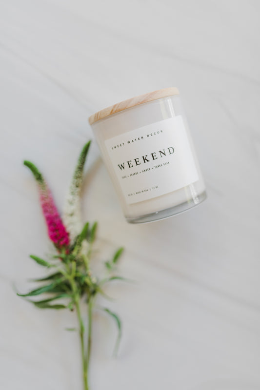 Weekend Soy Candle | White Jar Candle + Wood Lid