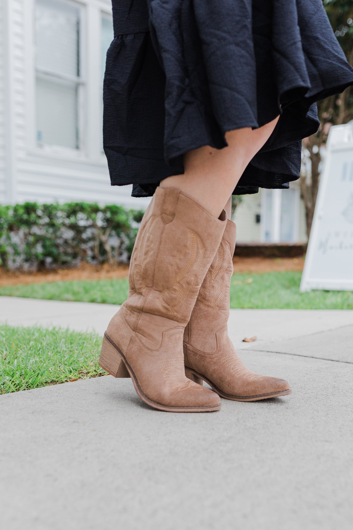 FINAL SALE Wilder Western Boot in Faux Suede Taupe