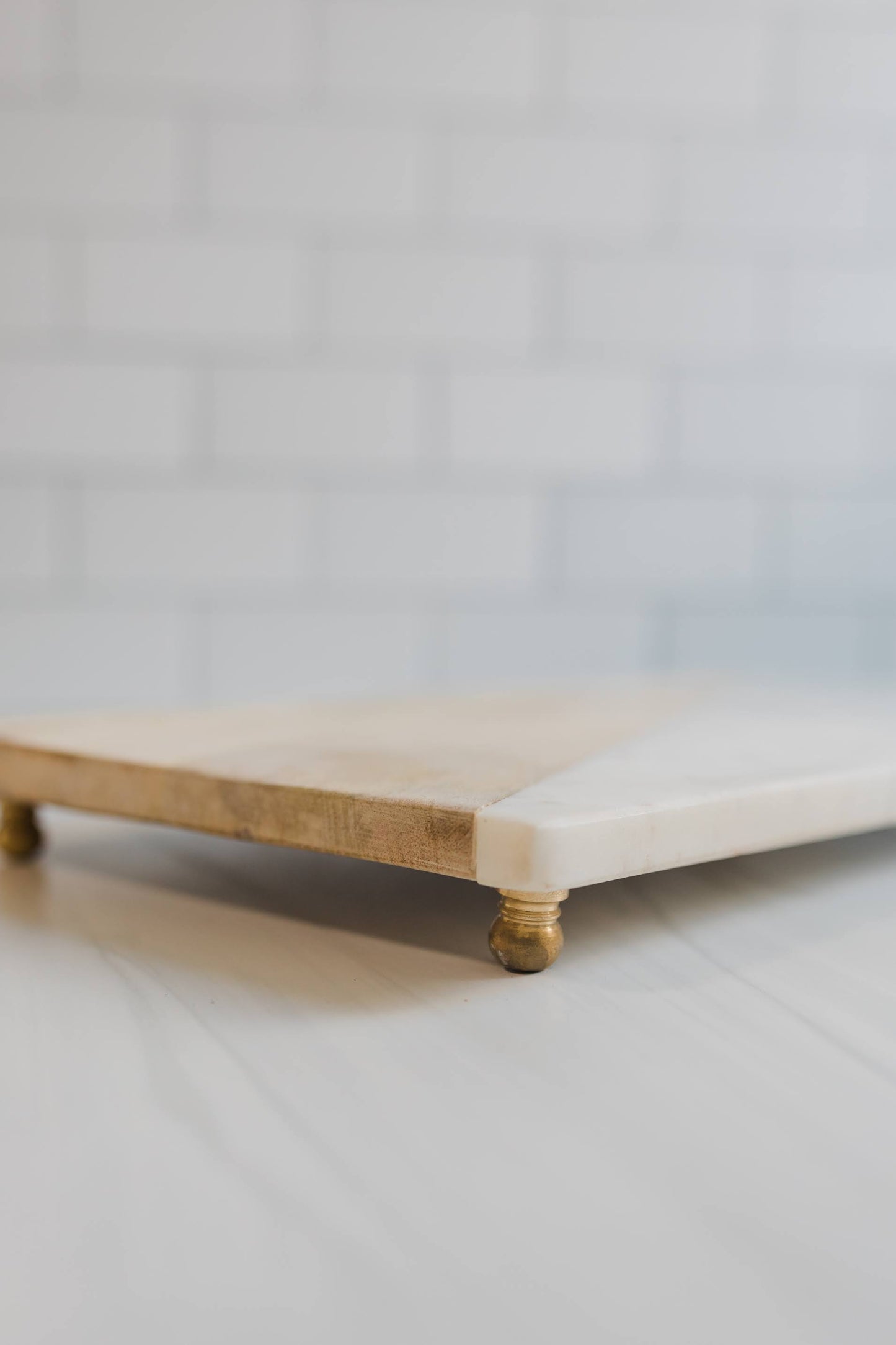 Mango Wood Serving Tray with Brass Feet