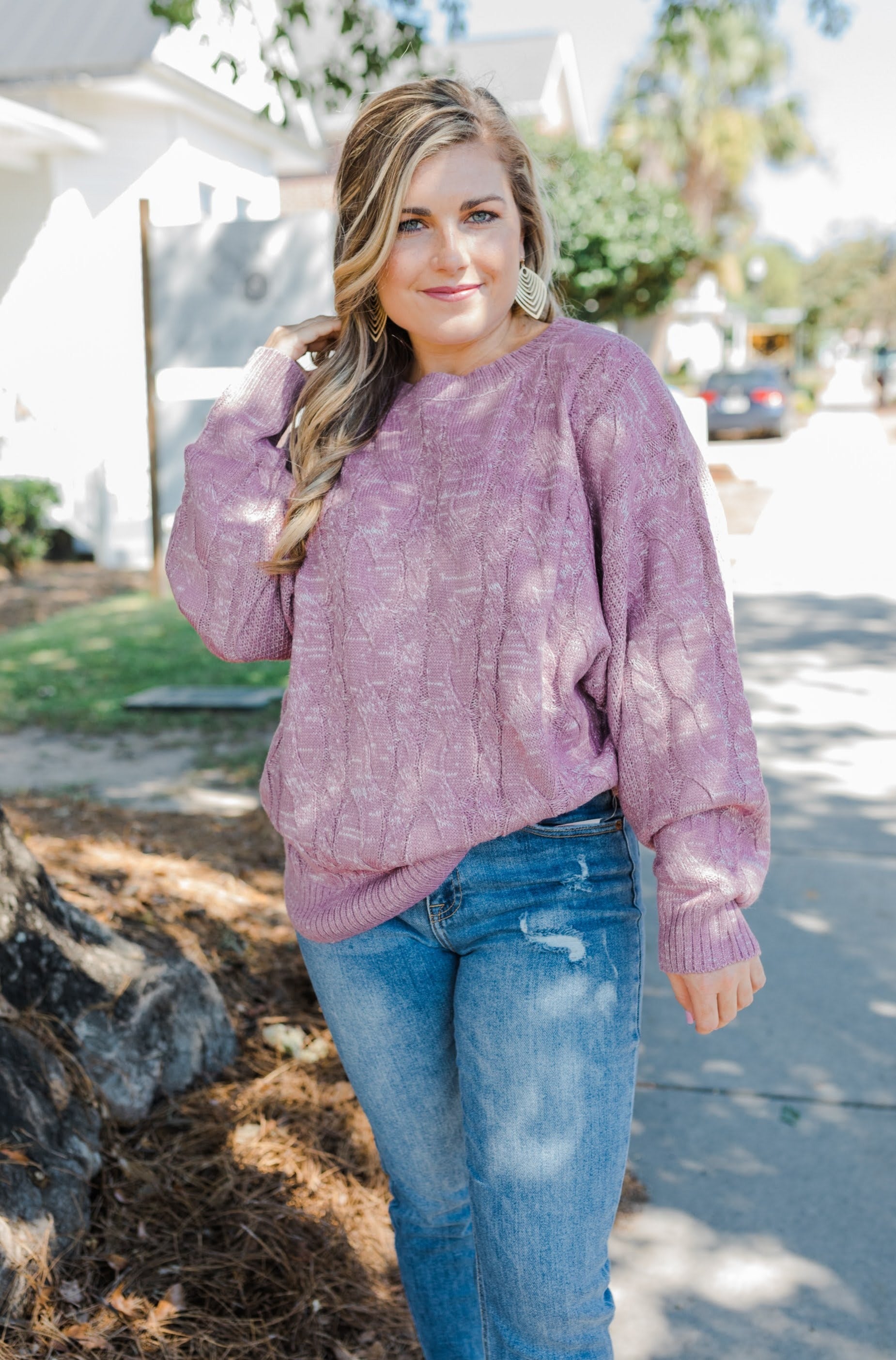 FINAL SALE Artie Mauve Cable Knit Sweater