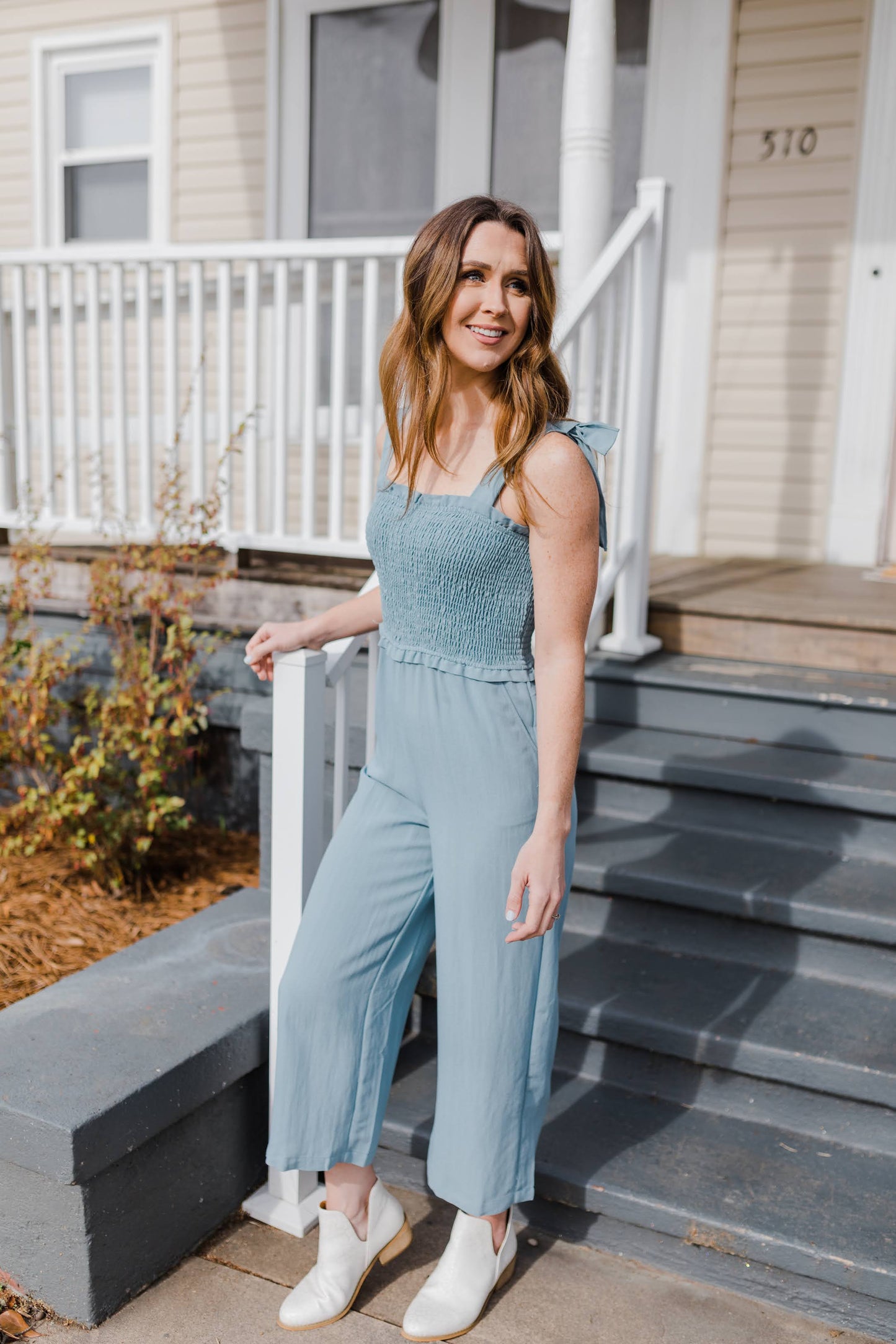 FINAL SALE Spring in My Step Dusty Blue Jumpsuit