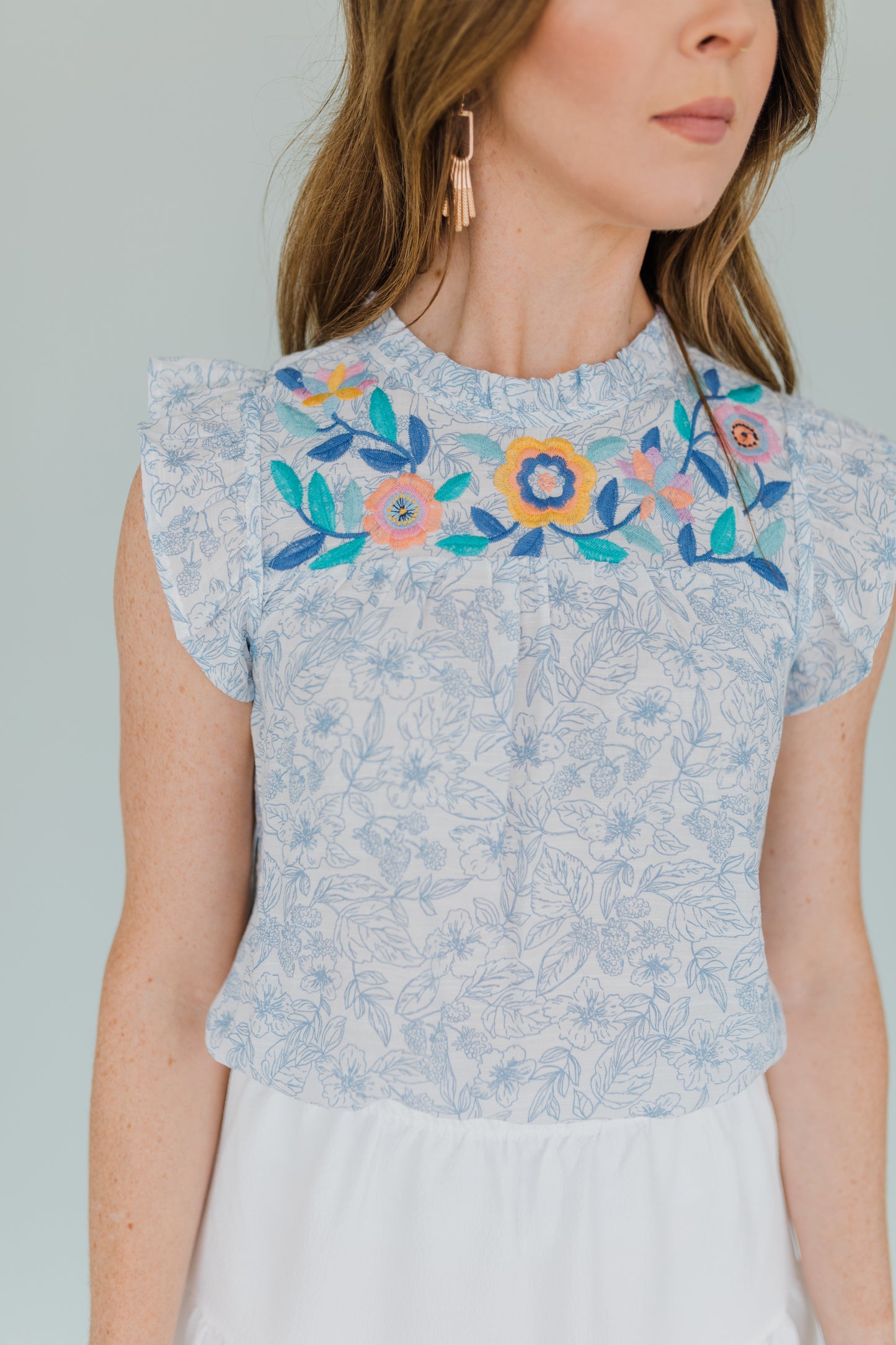 Blue Spring Embroidery Top