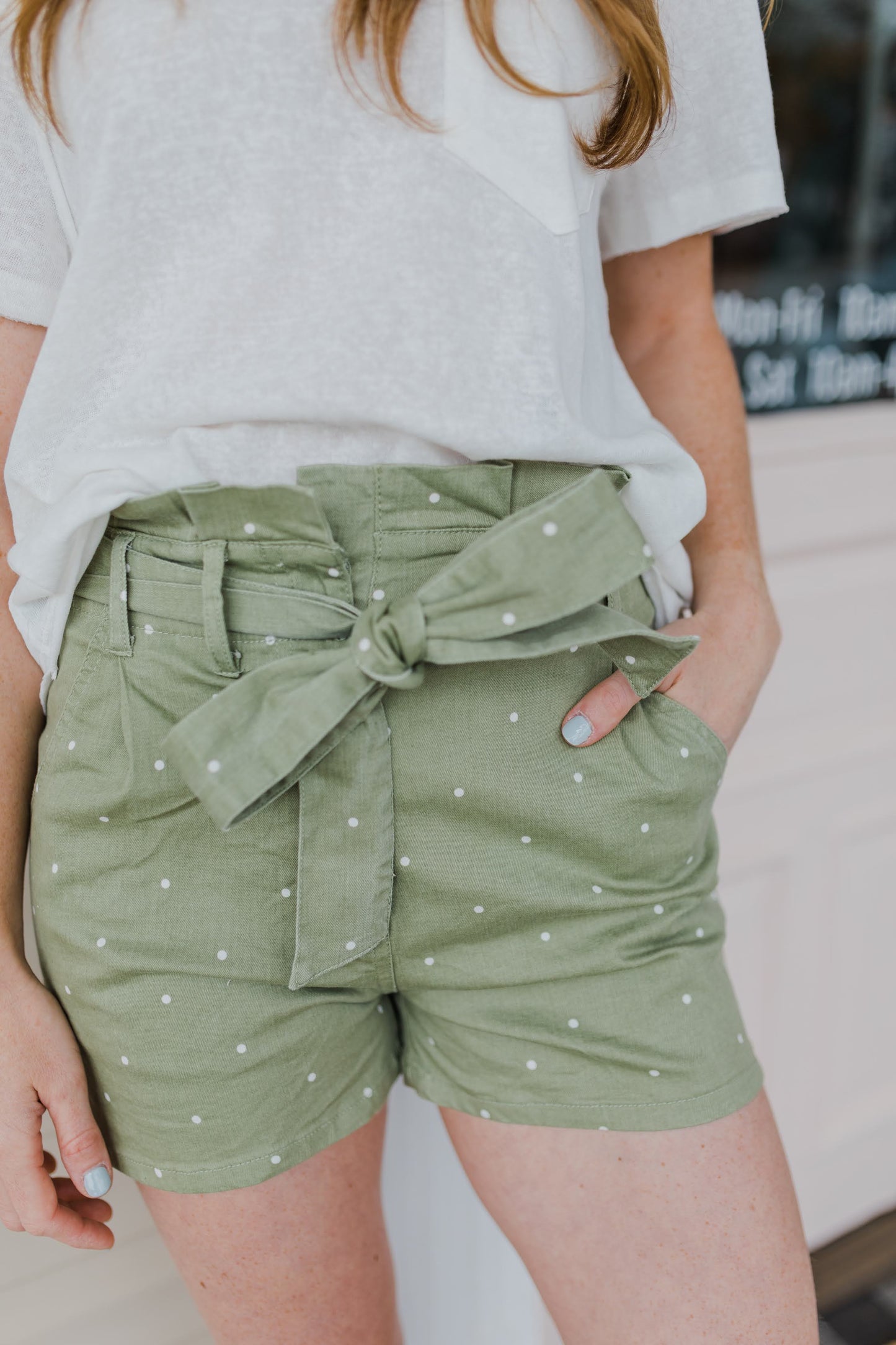 Olive Dot Paper Bag Shorts