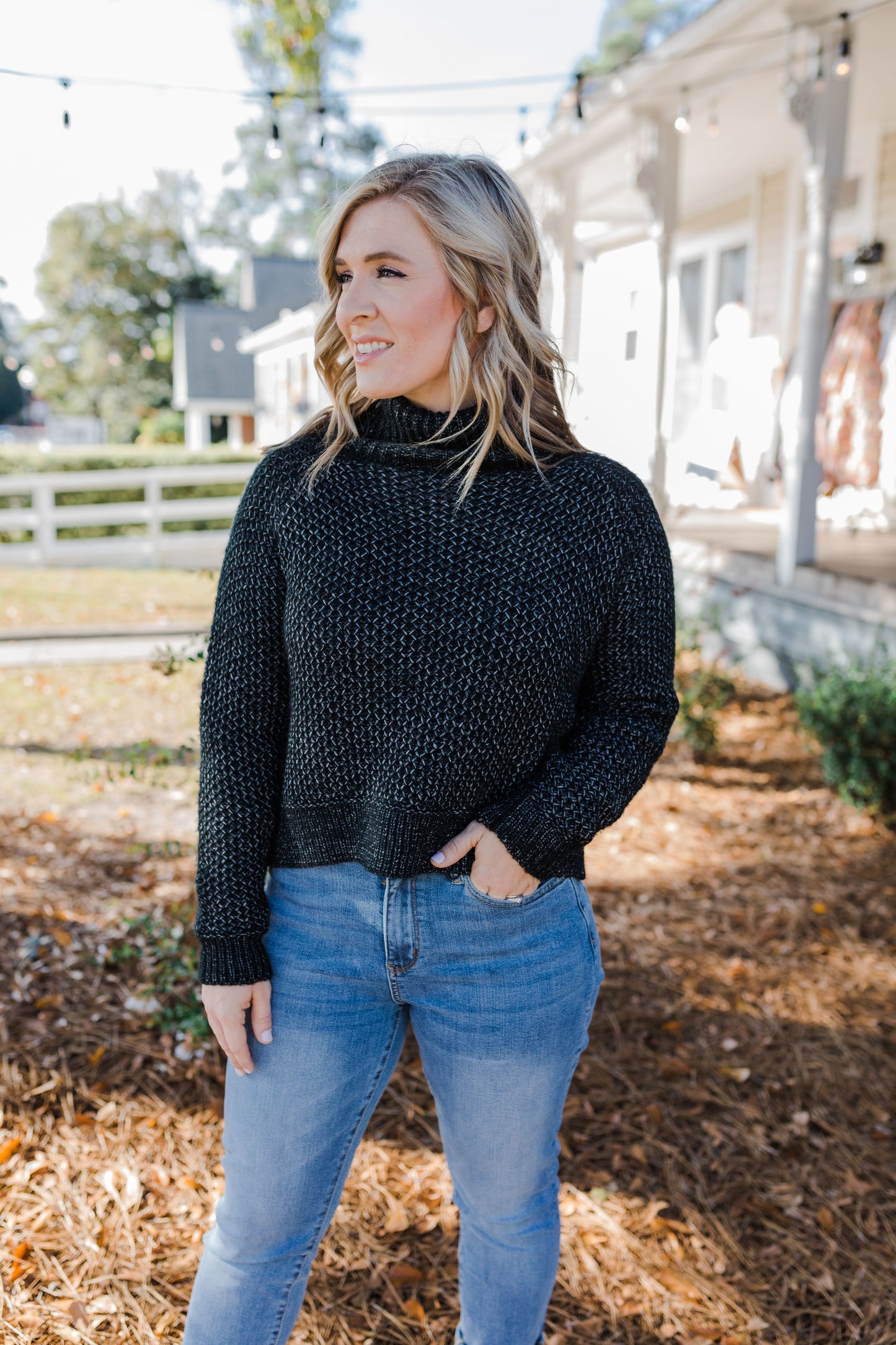 Heather Black Turtleneck Sweater