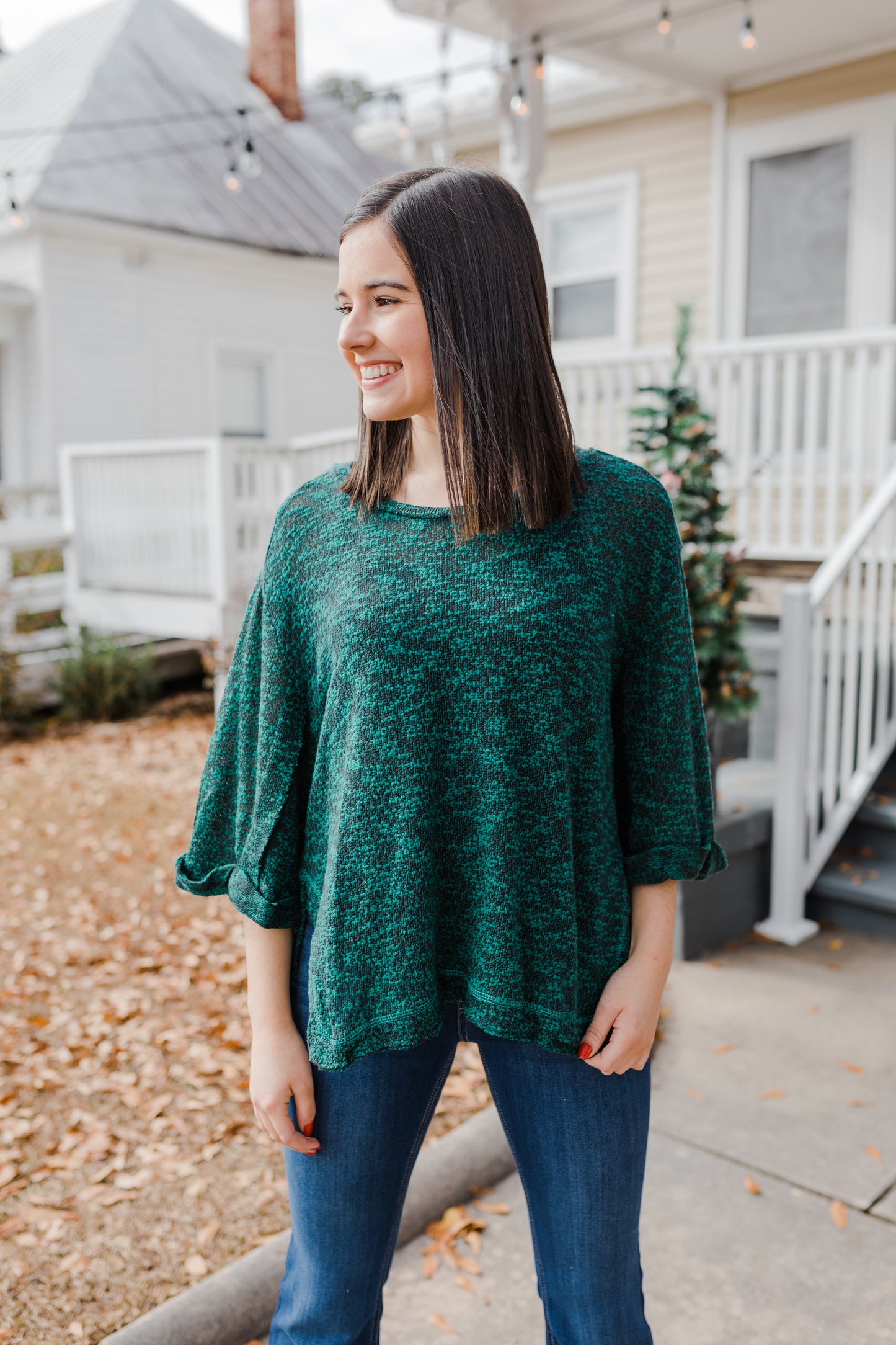FINAL SALE Forest Green Knit Sweater 3/4 Sleeve Top