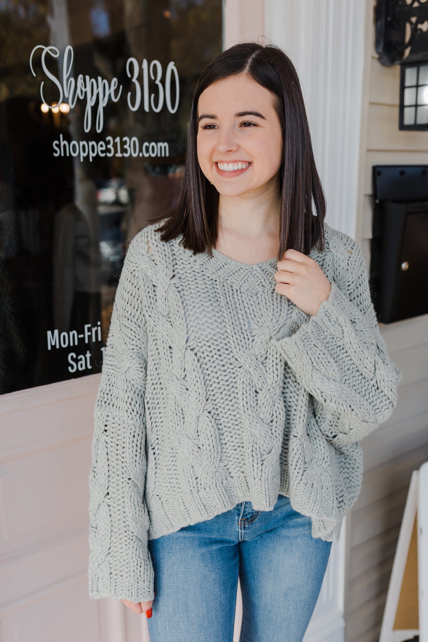 Light Jade Chunky Crop Over Sweater