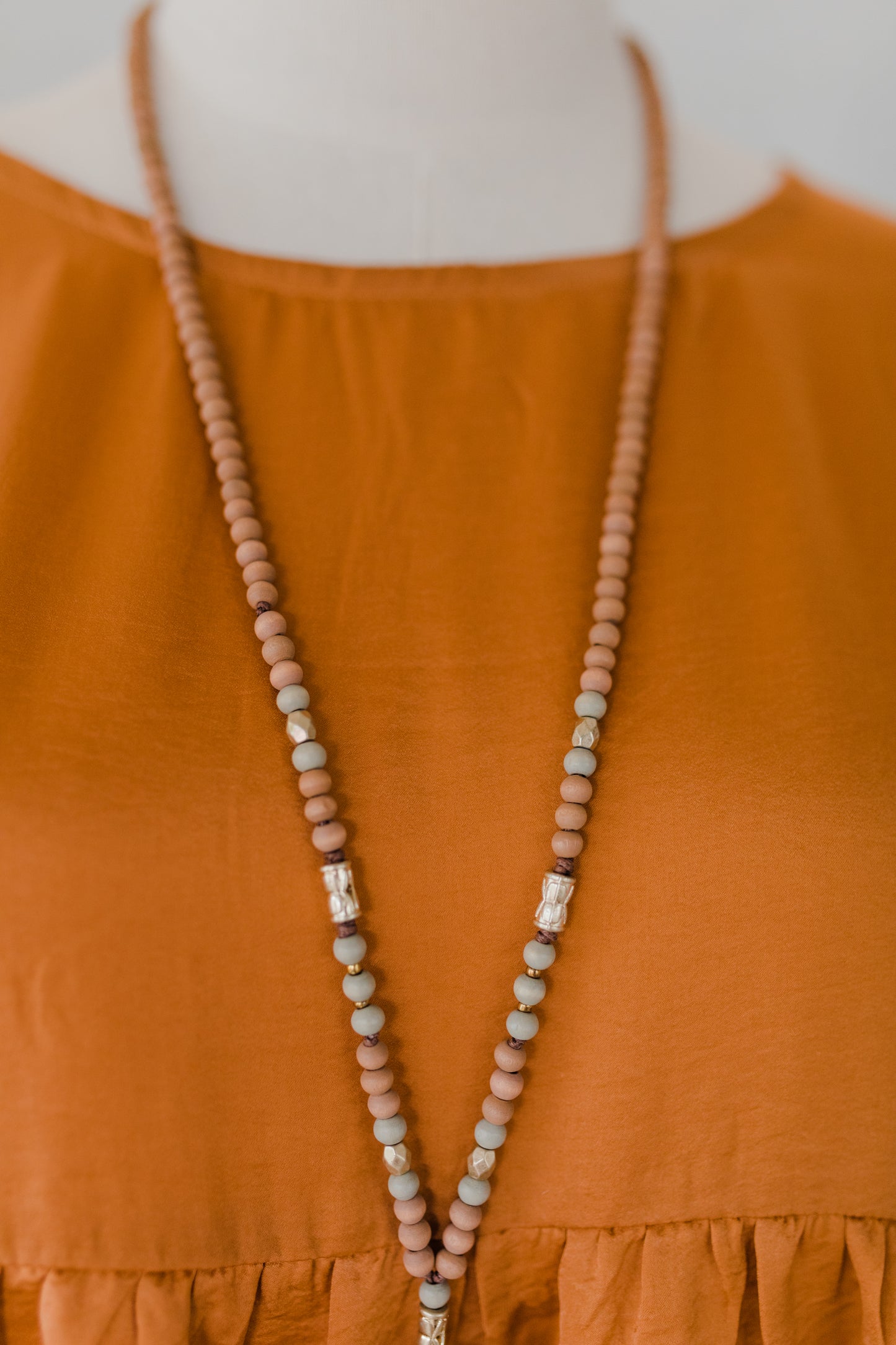 Hailey Sage and Brown Beaded Necklace
