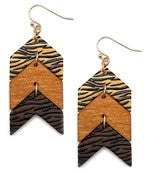 Tiger Print Wooden Arrow Earrings