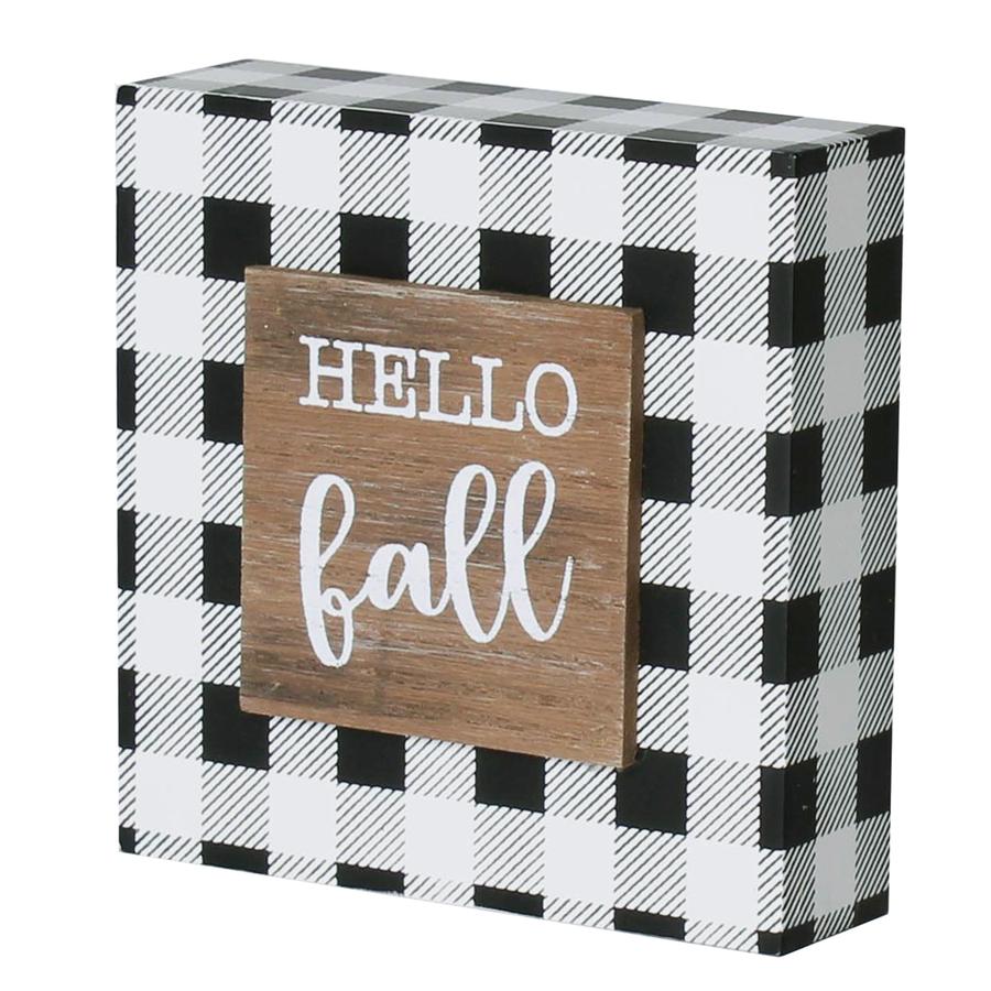 Hello Fall Black and White SIgn Block