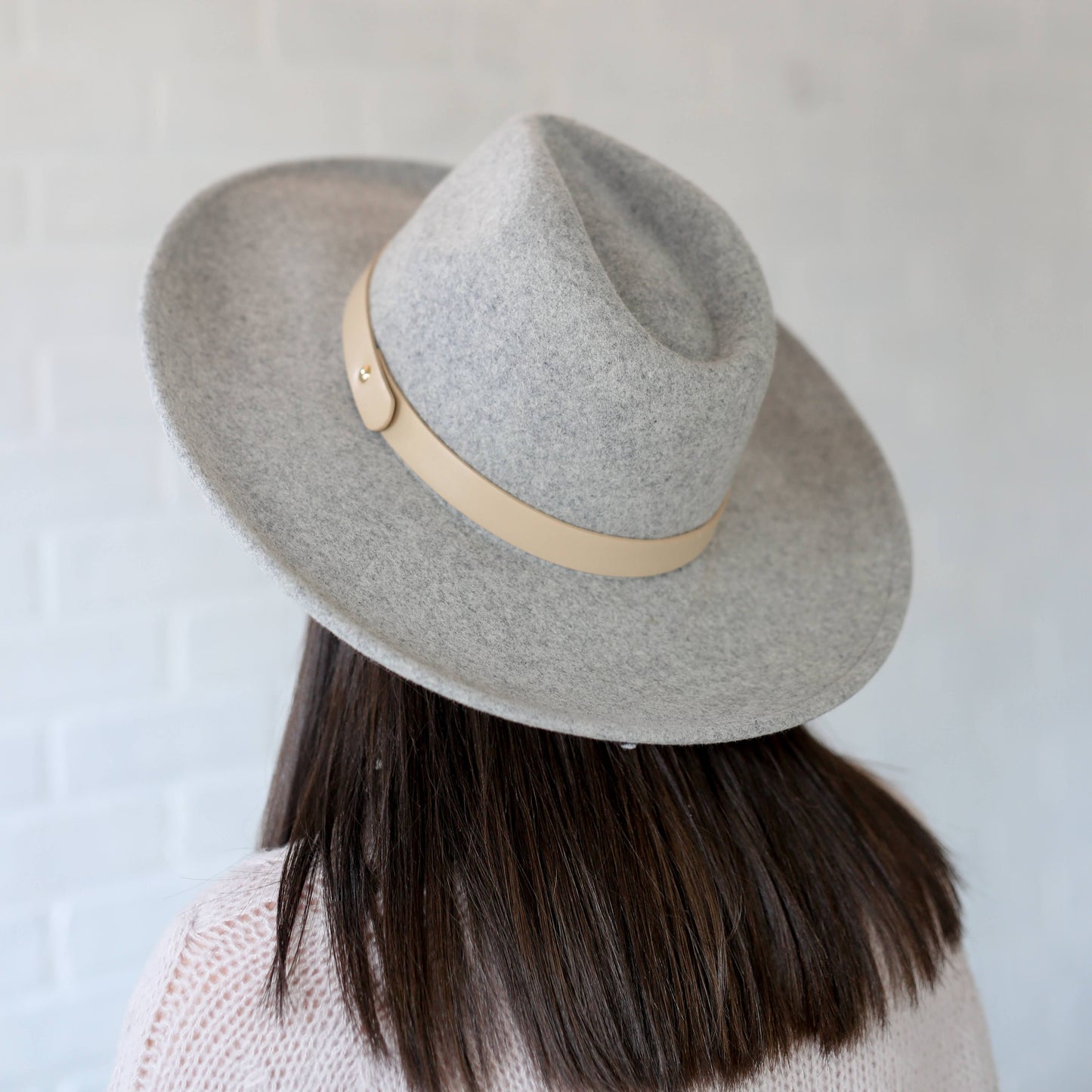 Gray Belt Wide Brim Hat