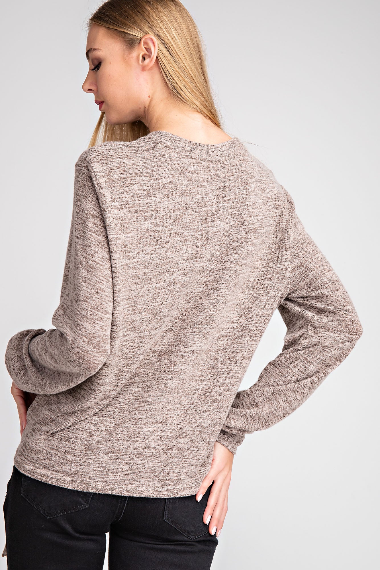 Taupe Tie Front Pullover Top