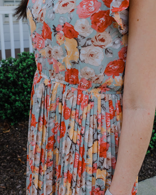 True and Lovely Floral Pleated Midi Dress