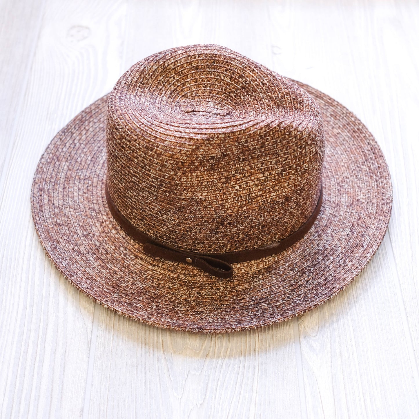 Faux Thin Leather Straw Hat