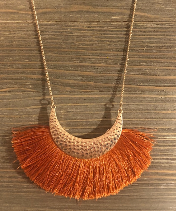 Orange Fan Tassel Gold Half Moon Necklace - Shoppe3130