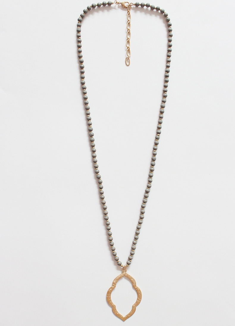 Wood Beaded  Gold Quatrefoil Necklace - Shoppe3130