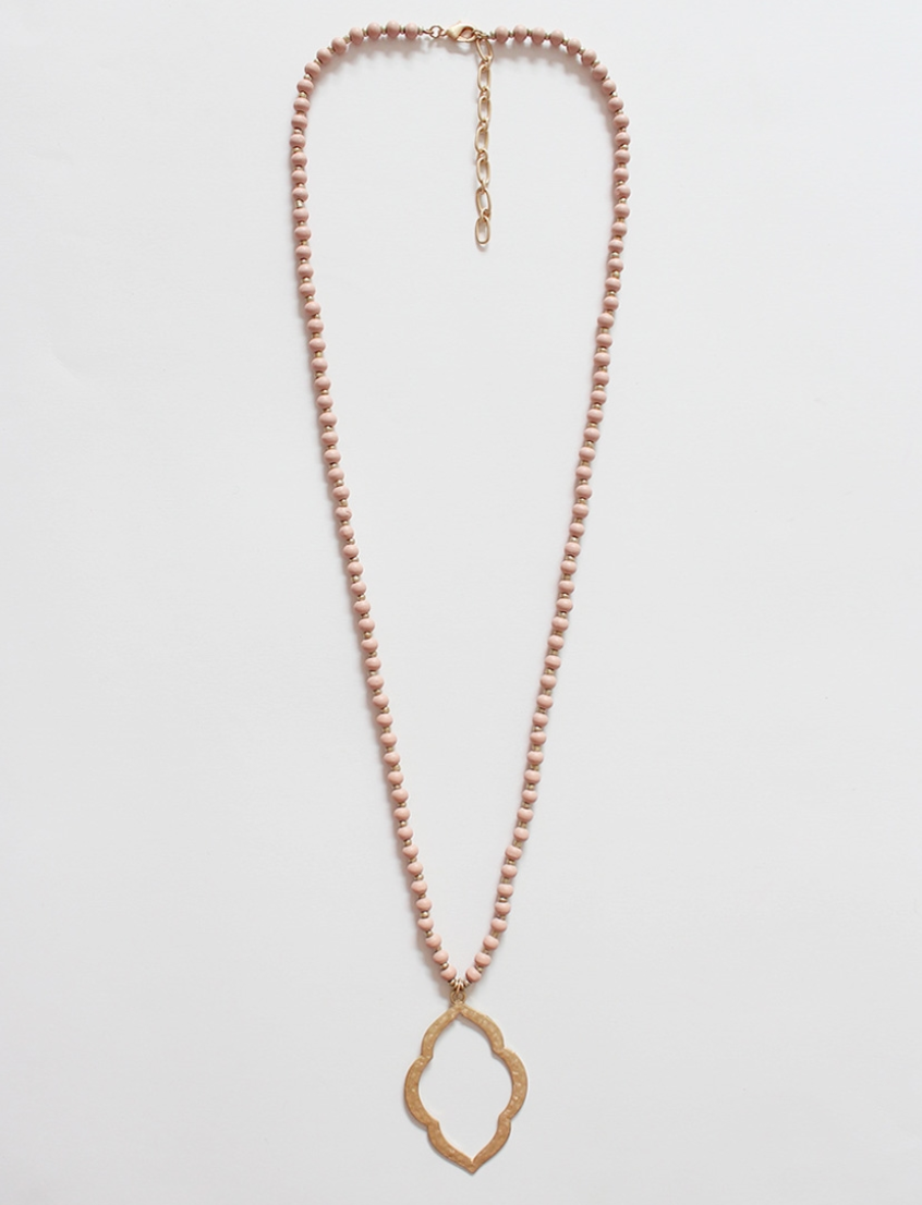 Wood Beaded  Gold Quatrefoil Necklace - Shoppe3130