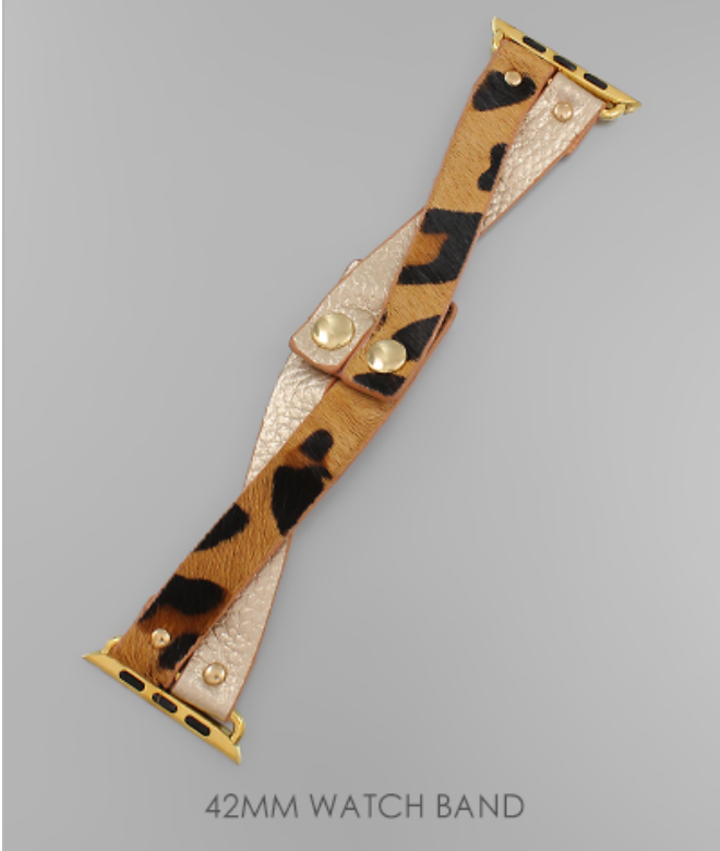 Leopard Faux Leather Twisted Apple Watch Band