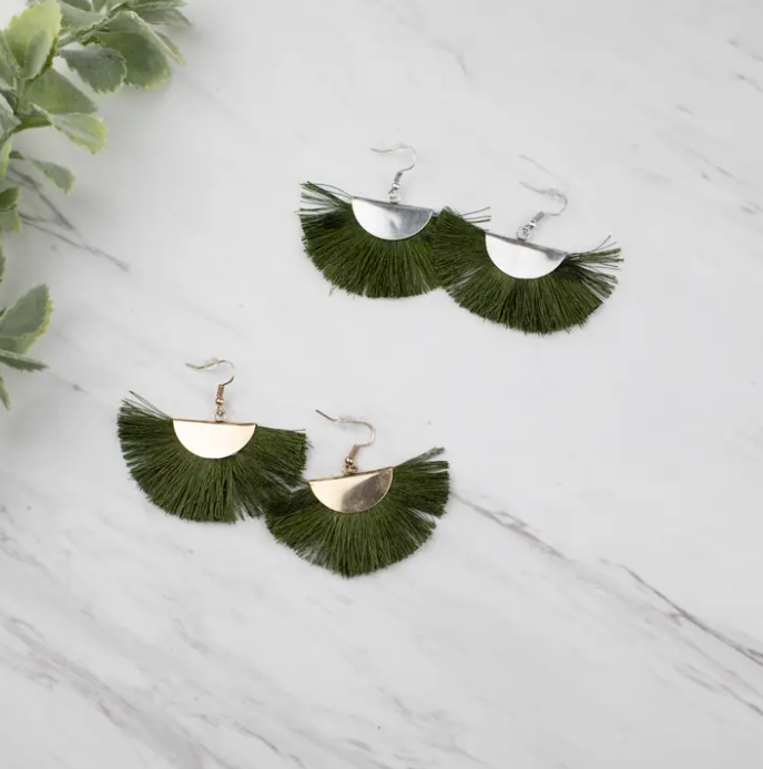 Olive Fringe Fan Earrings