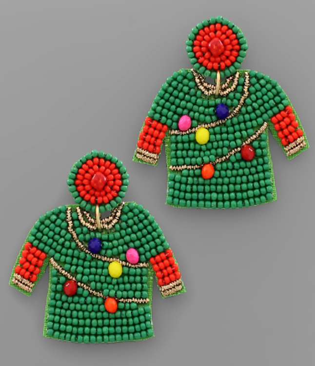 Tacky Sweater Christmas Seed Bead Earrings
