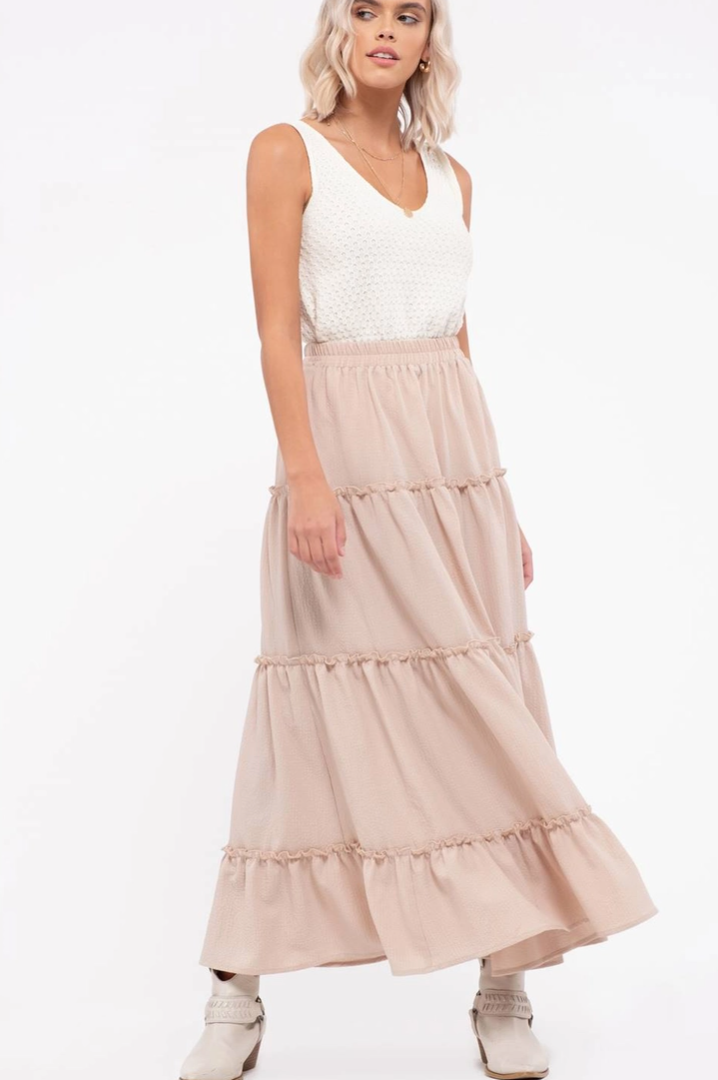 Taupe Tiered Maxi Skirt