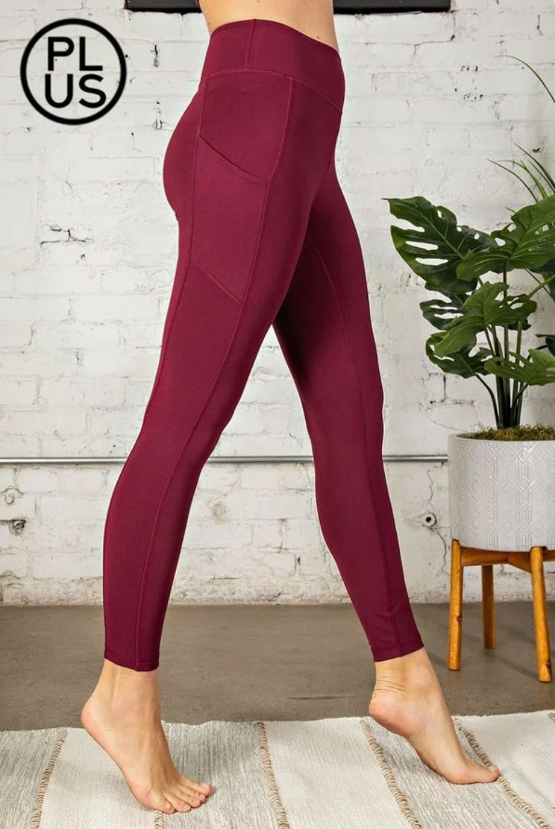 Burgundy Buttery Leggings with Pockets
