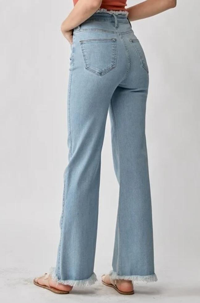 FINAL SALE Risen High Rise Frayed Hem Wide Leg Jeans Shoppe3130