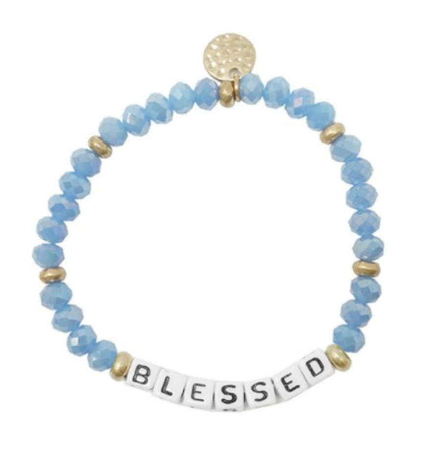 Blue Inspirational Block Letter Bracelet