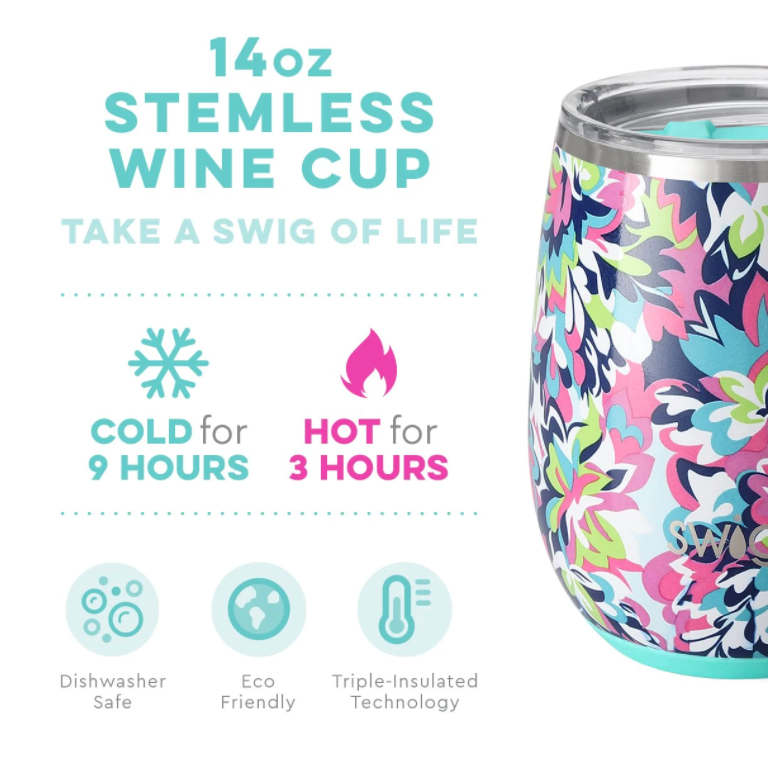 Swig Frilly Lilly Stemless Wine Cup (14oz)