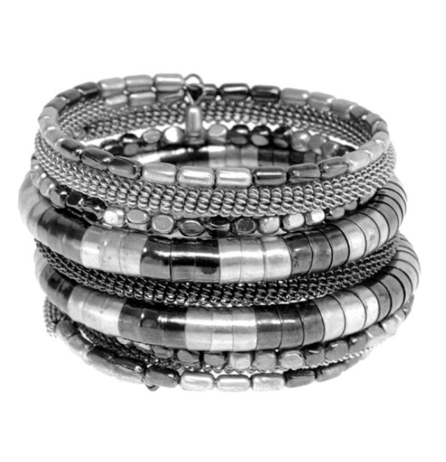 Silver Metal Coil Cuff Bracelet