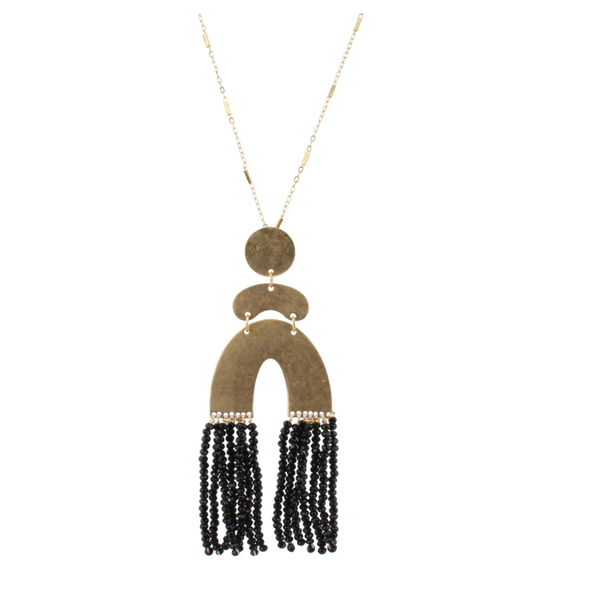 Hannah Worn Gold & Black Beaded Tassel Necklace
