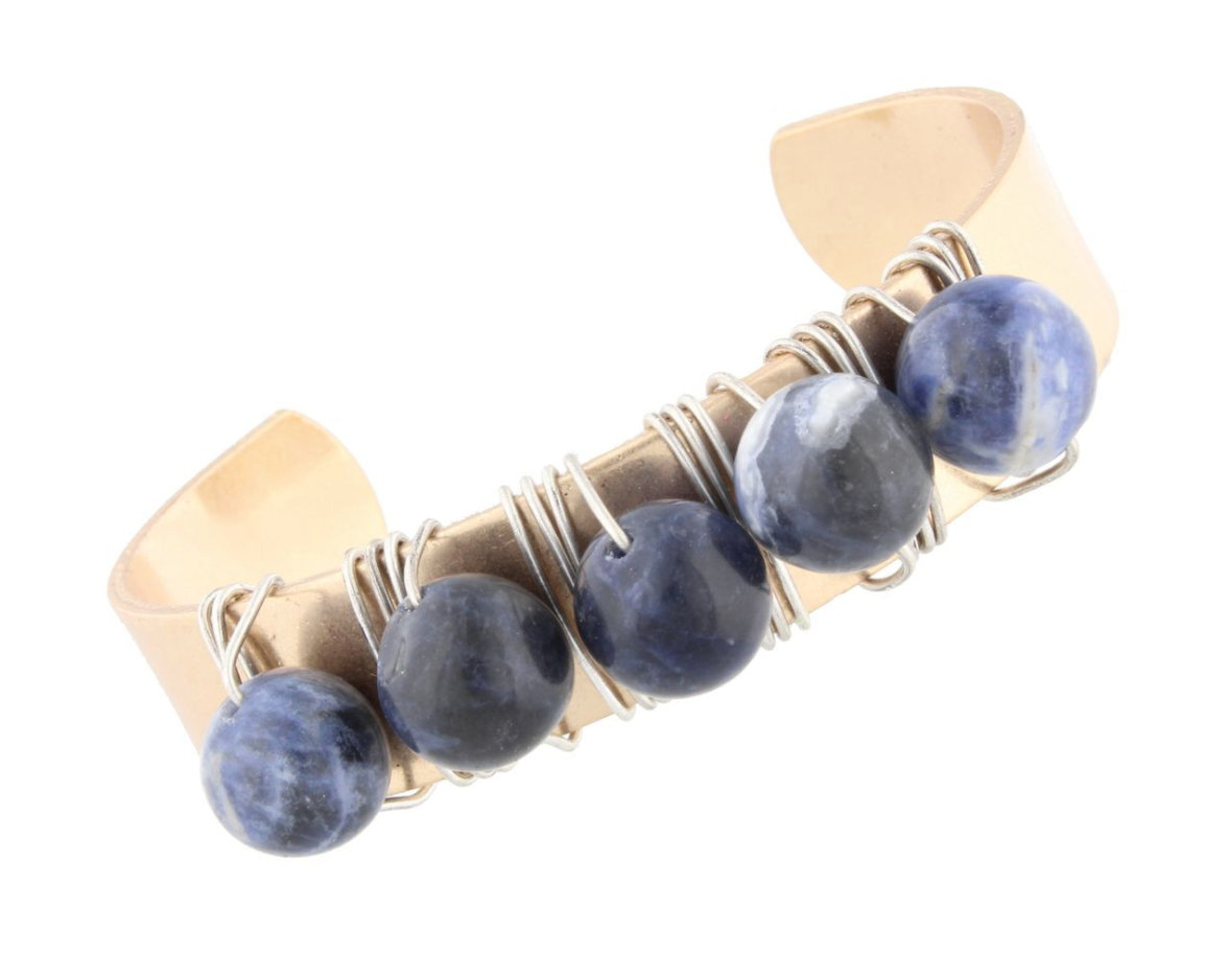 Worn Gold Wire Wrapped Natural Stone Bracelet
